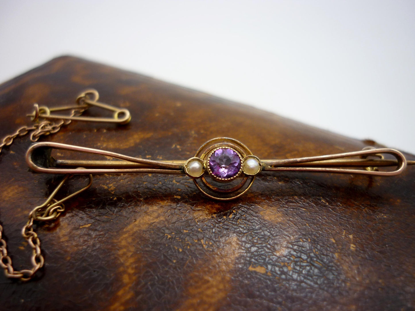 Dainty Antique Victorian Amethyst and Seed Pearl  Brooch