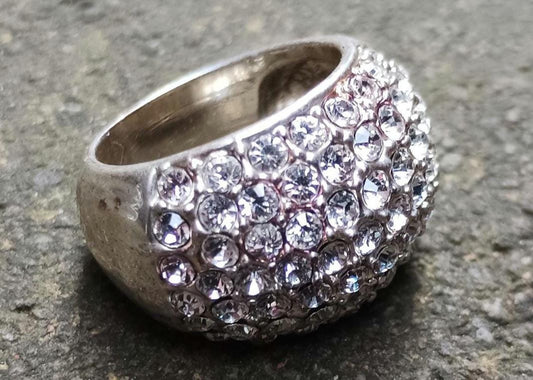 Vintage CZ Cluster Ring: Silver Plated Diamante, Size 6.75