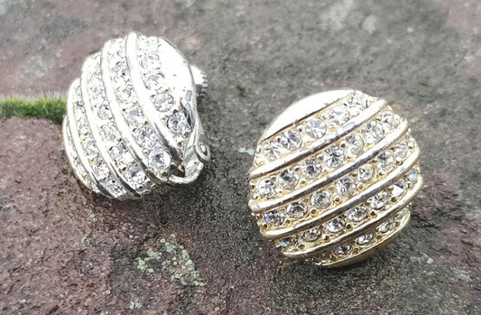 Vintage CZ Cluster Earrings: Gold & Silver Tone Screwback