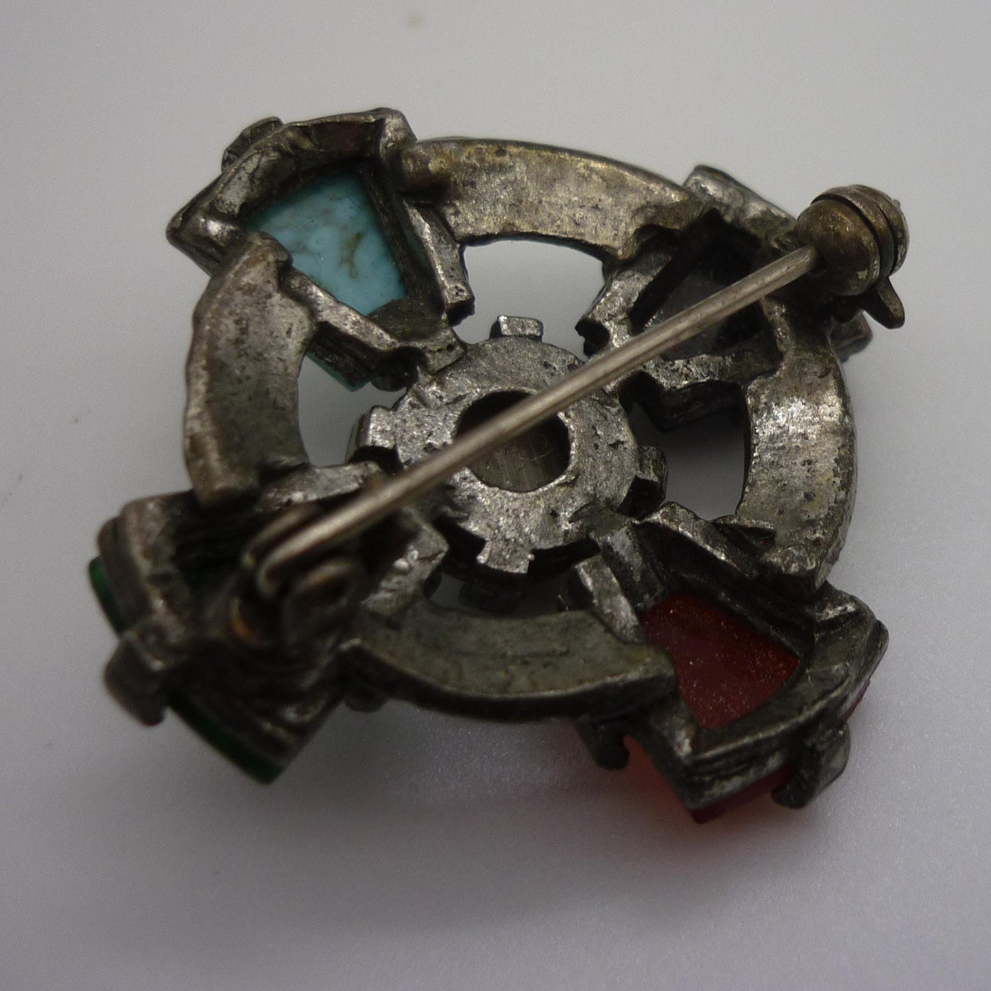 Vintage Celtic Brooch, Costume Silver and Faux Gemstone Brooch