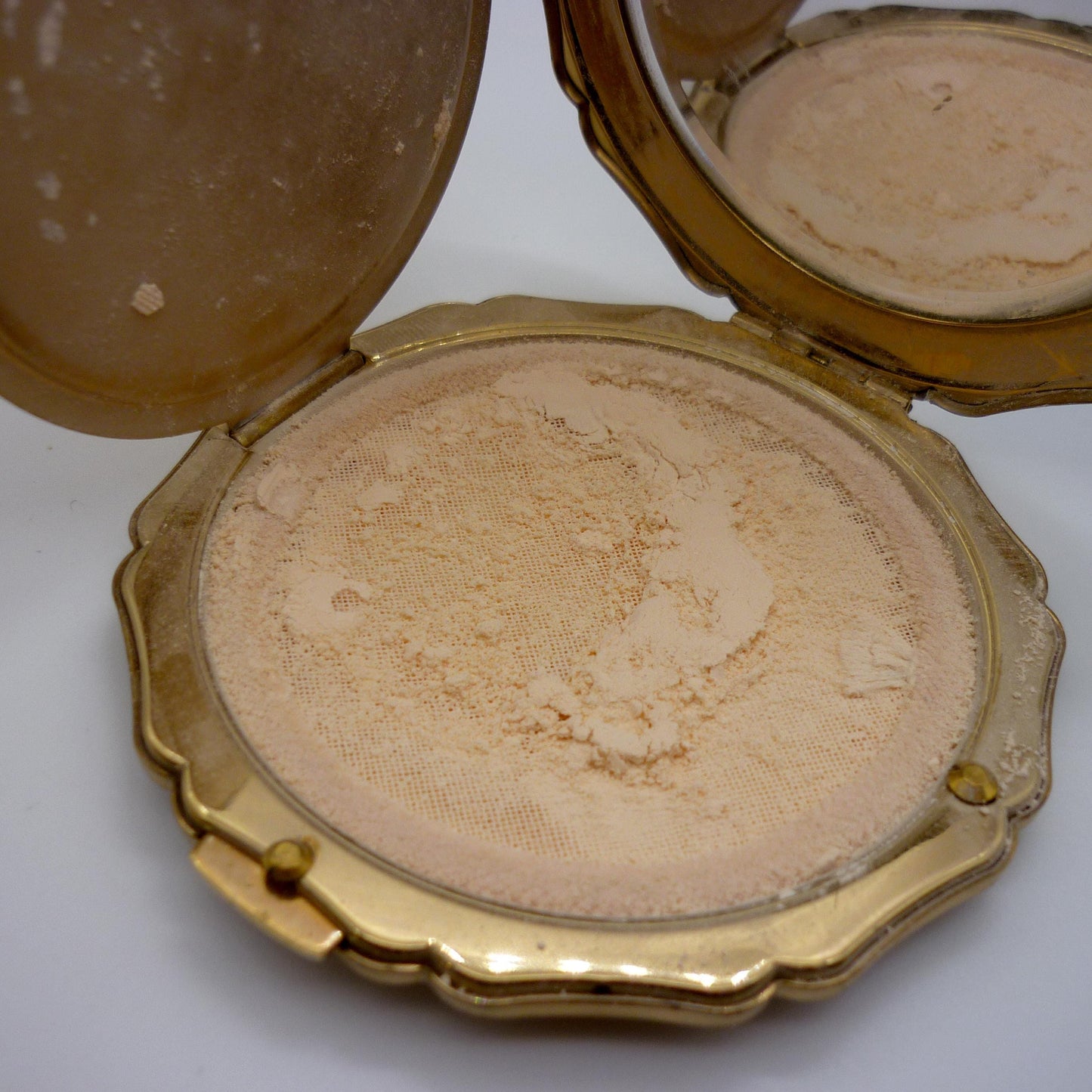 Vintage Stratton Compact in Hand with Blue Enamel Lid