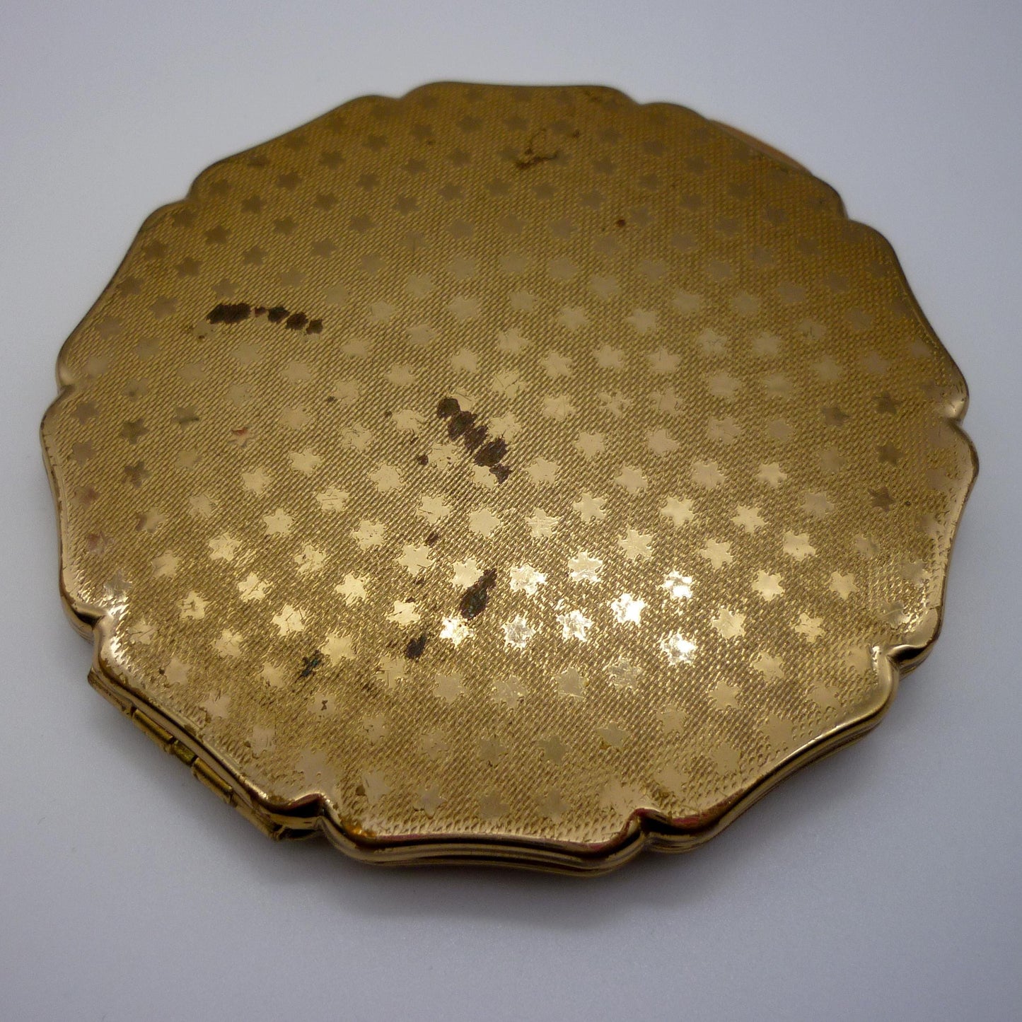 Vintage Stratton Compact in Hand with Blue Enamel Lid