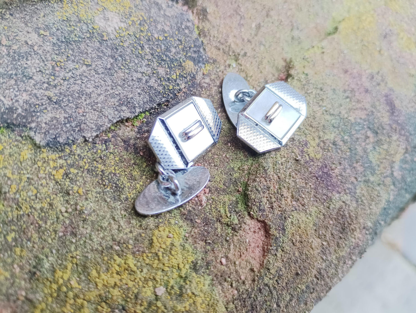 Vintage Rodi & Wienenberger Chrome Cufflinks: Art Deco Equals Sign