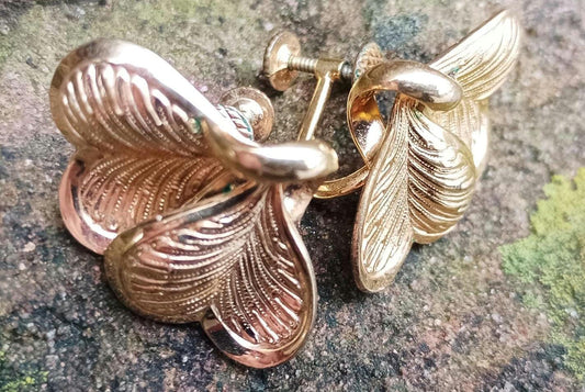 Vintage Forstner 12k Gold Filled Earrings: Heart Petal Screw Back Design