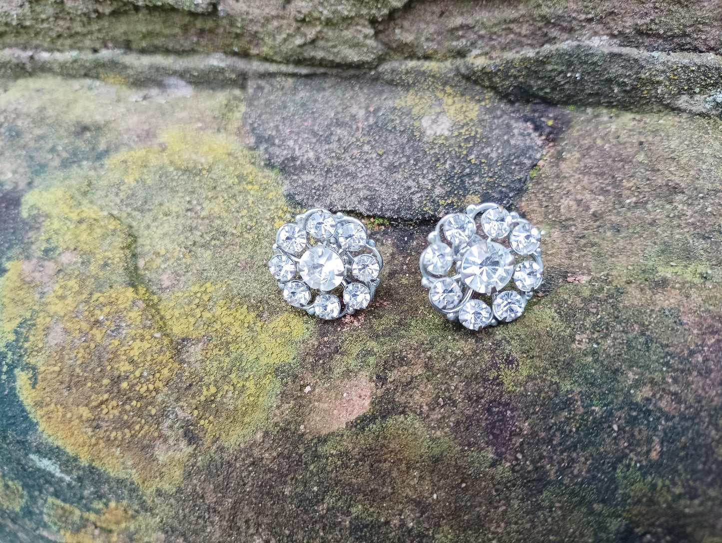 Vintage Art Deco Crystal Cluster Earrings: Silver Plated Diamante Jewelry