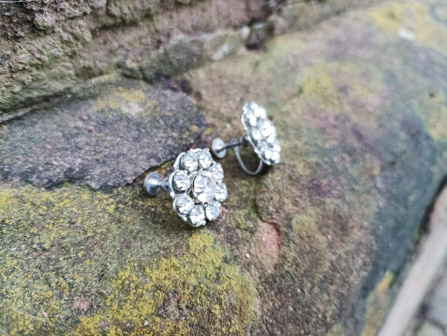 Vintage Art Deco Crystal Cluster Earrings: Silver Plated Diamante Jewelry