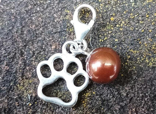 Vintage Paw Print Charm: Silver Tone Pet Tag with Brown Enamel Ball