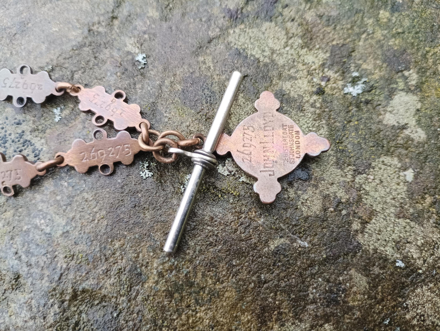 Antique Bronze St John's Ambulance Albert Chain: WW2 Medal, Watch Key