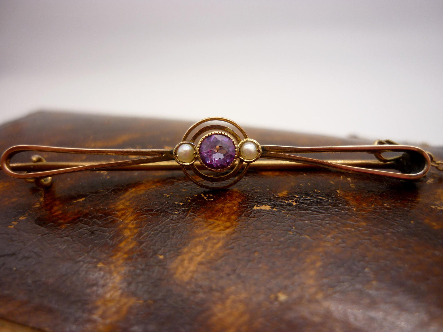 Dainty Antique Victorian Amethyst and Seed Pearl  Brooch