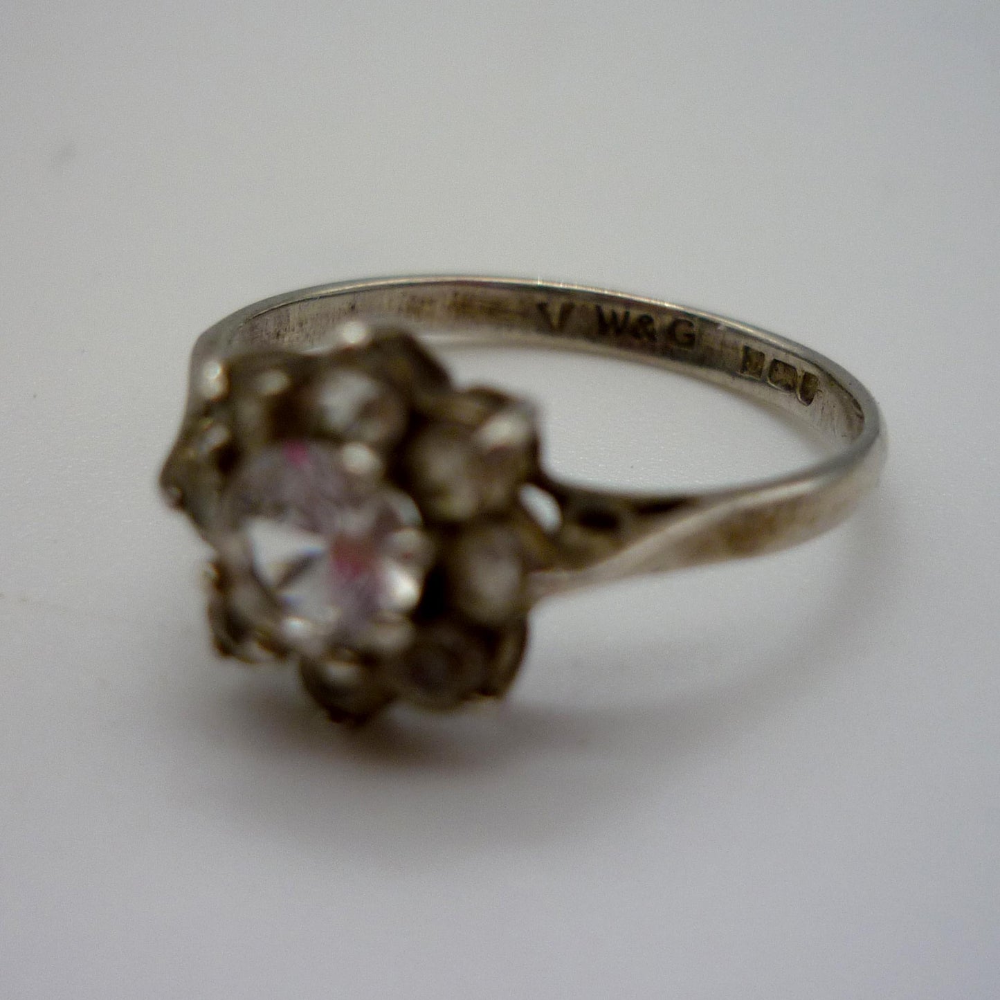 Vintage Silver & Clear Quartz Flower Ring Size 5.25