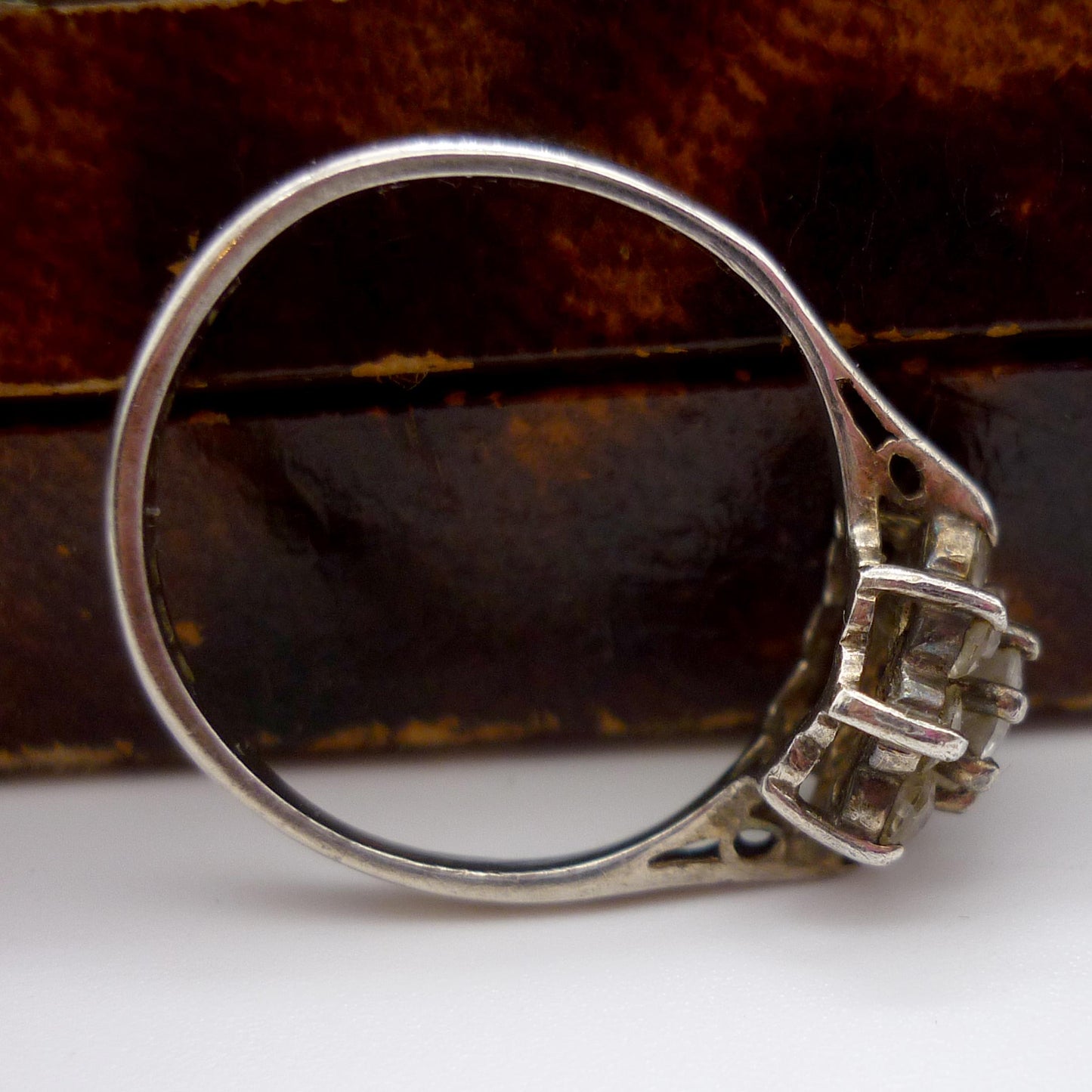 Vintage Silver & Clear Quartz Flower Ring Size 5.25