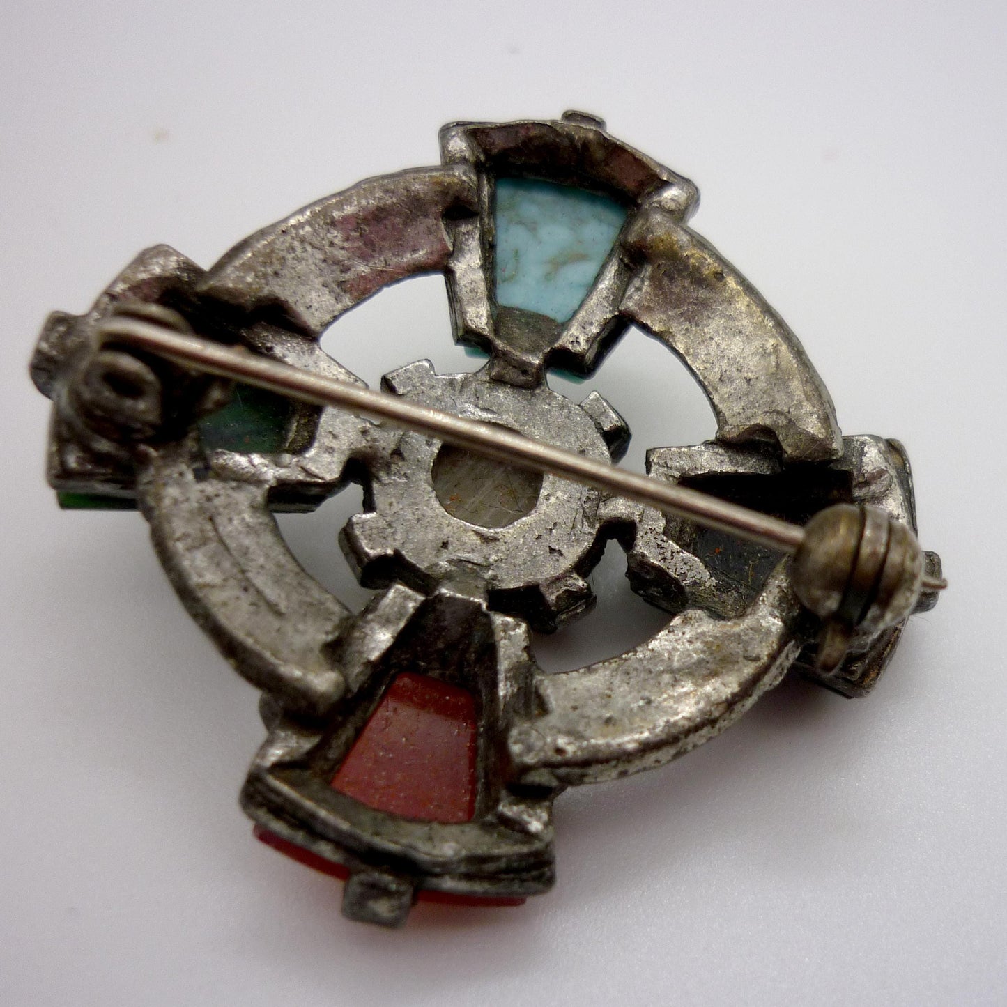 Vintage Celtic Brooch, Costume Silver and Faux Gemstone Brooch