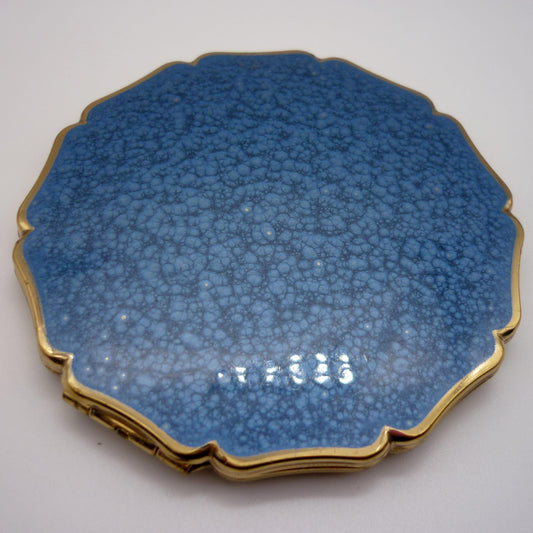 Vintage Stratton Compact in Hand with Blue Enamel Lid