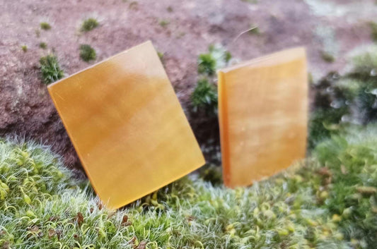 Vintage 1960s Orange Shell Clip On Earrings: Retro Square Design