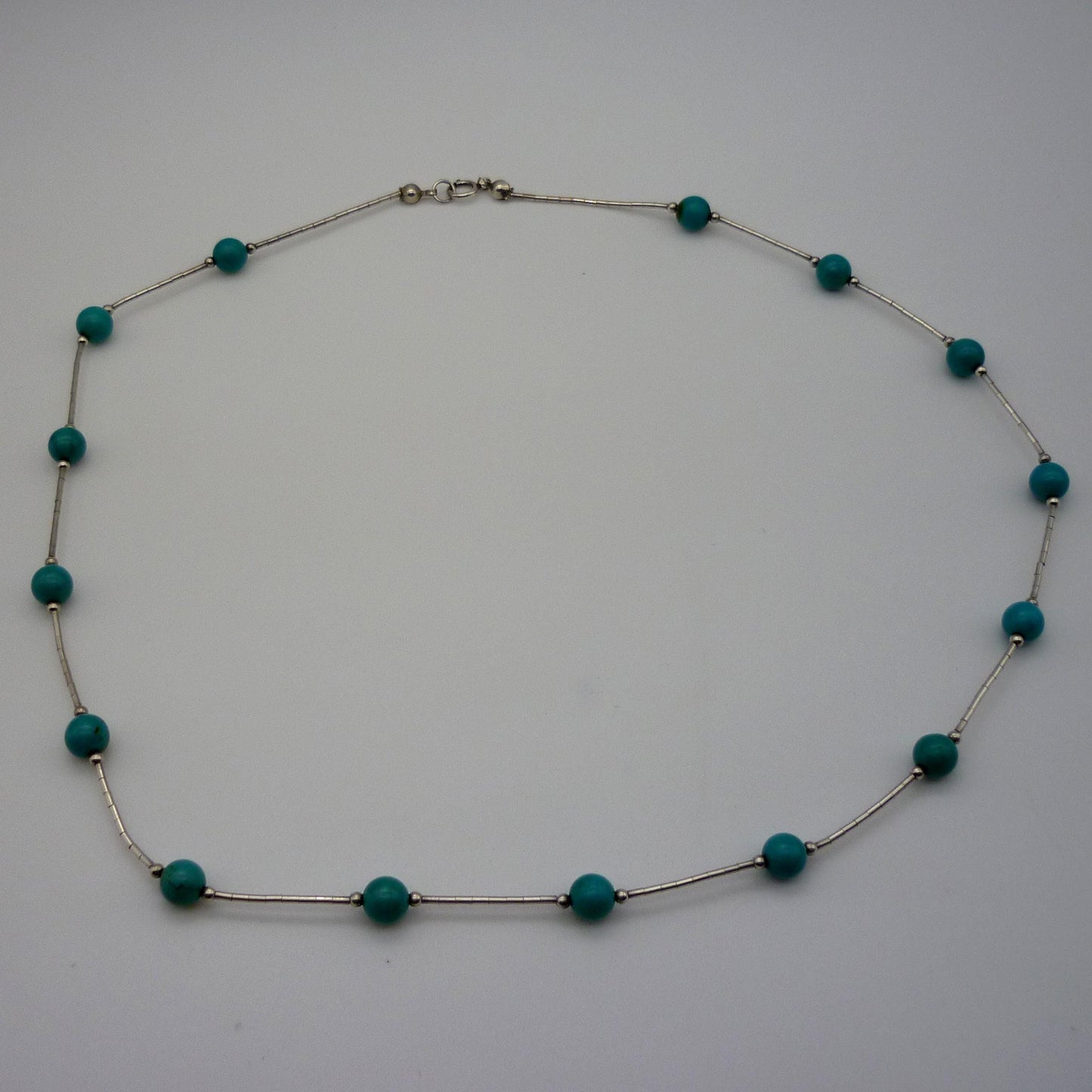 Vintage Sterling Silver & Turquoise Bead Station Necklace