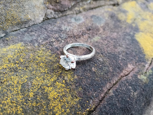Vintage Crystal Solitaire Ring: Silver Tone, Size 6.25