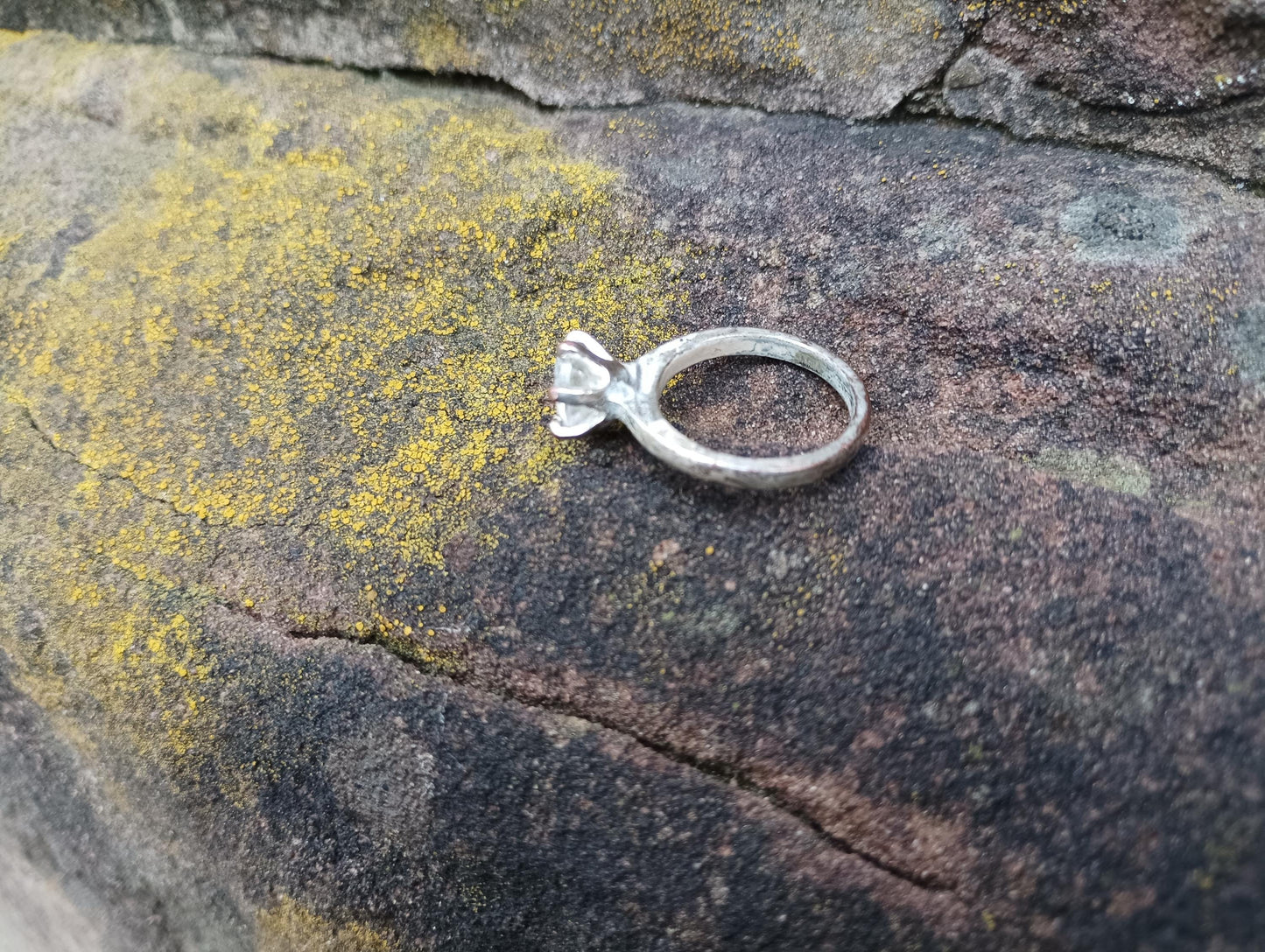 Vintage Crystal Solitaire Ring: Silver Tone, Size 6.25