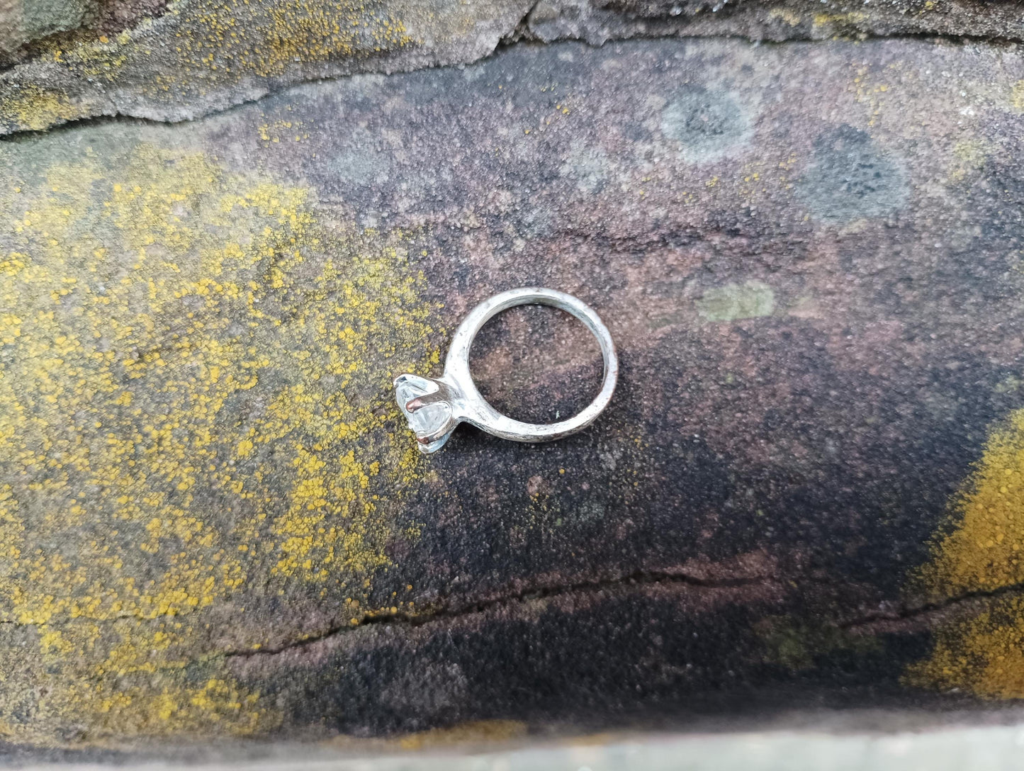 Vintage Crystal Solitaire Ring: Silver Tone, Size 6.25