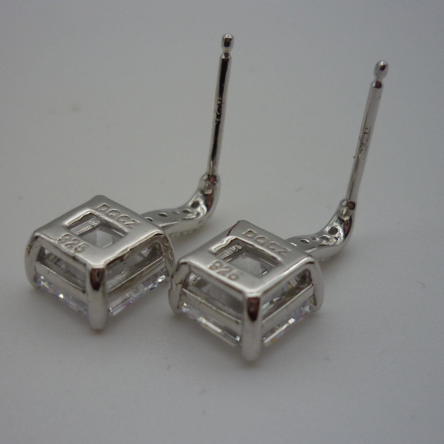 Simulated Princess Cut Diamond Dangle Drop Stud Earrings