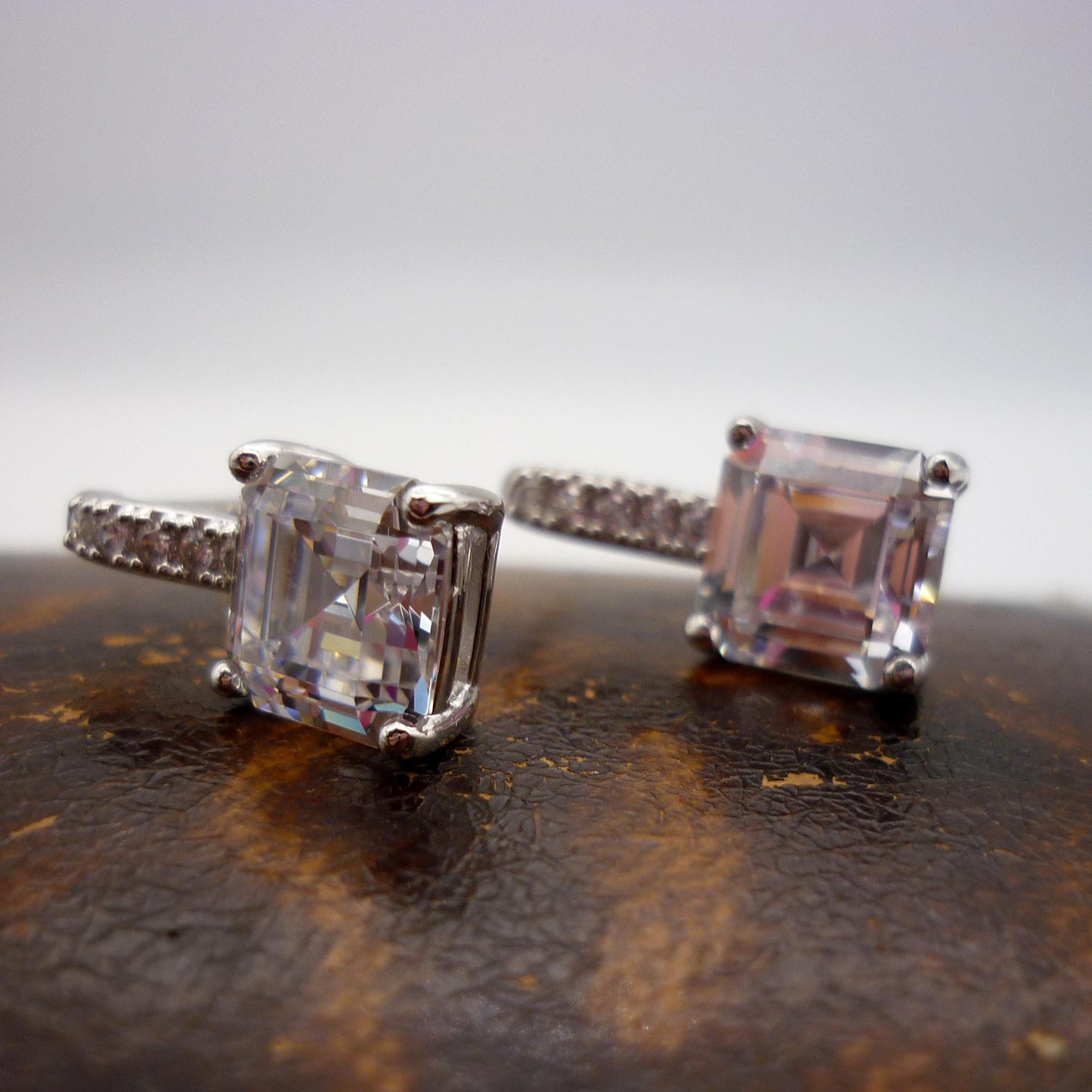 Simulated Princess Cut Diamond Dangle Drop Stud Earrings