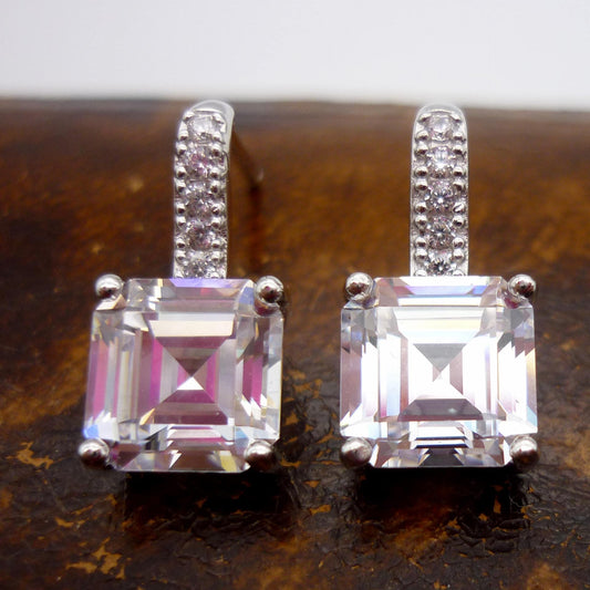 Simulated Princess Cut Diamond Dangle Drop Stud Earrings