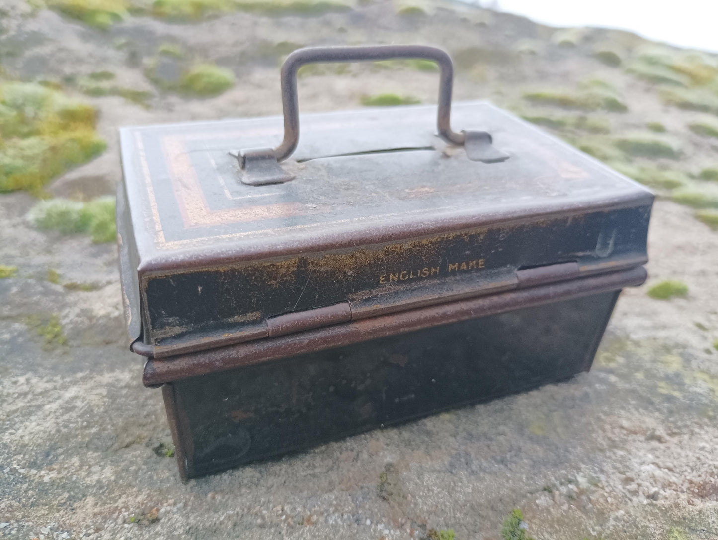 Antique Victorian Black Metal Cash Box: Toleware Moneybox