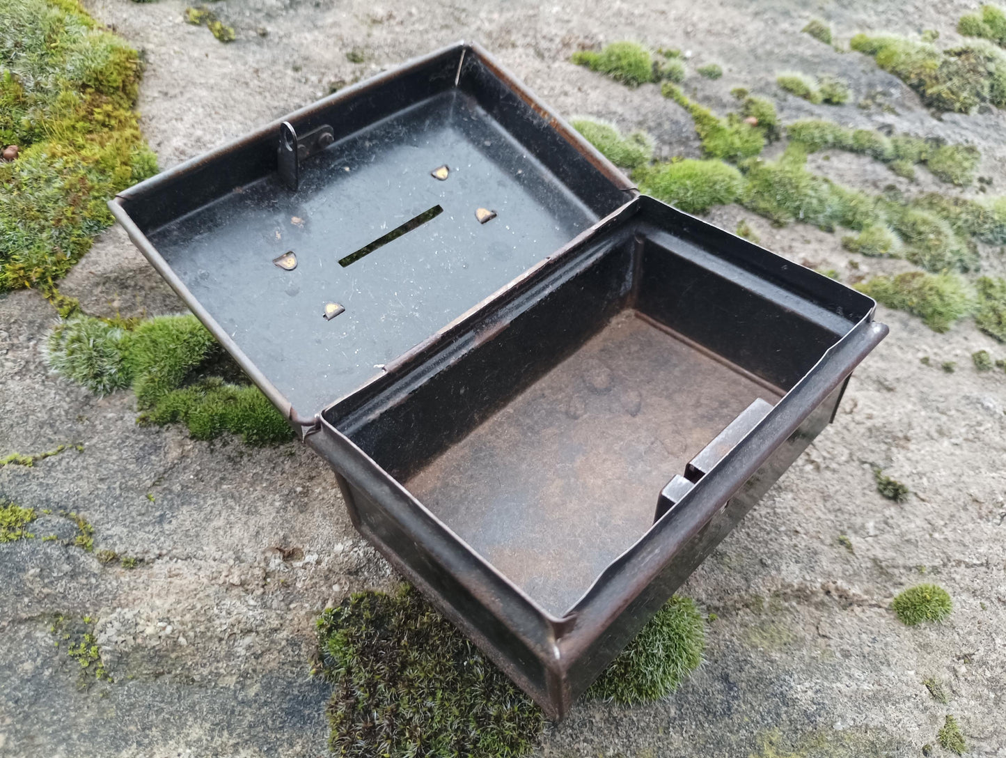 Antique Victorian Black Metal Cash Box: Toleware Moneybox