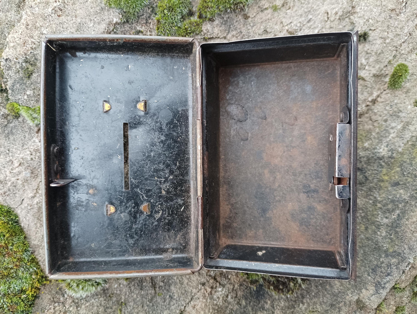 Antique Victorian Black Metal Cash Box: Toleware Moneybox