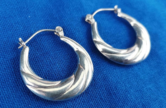 Vintage Silver Creole Hoop Earrings, Twisted Design