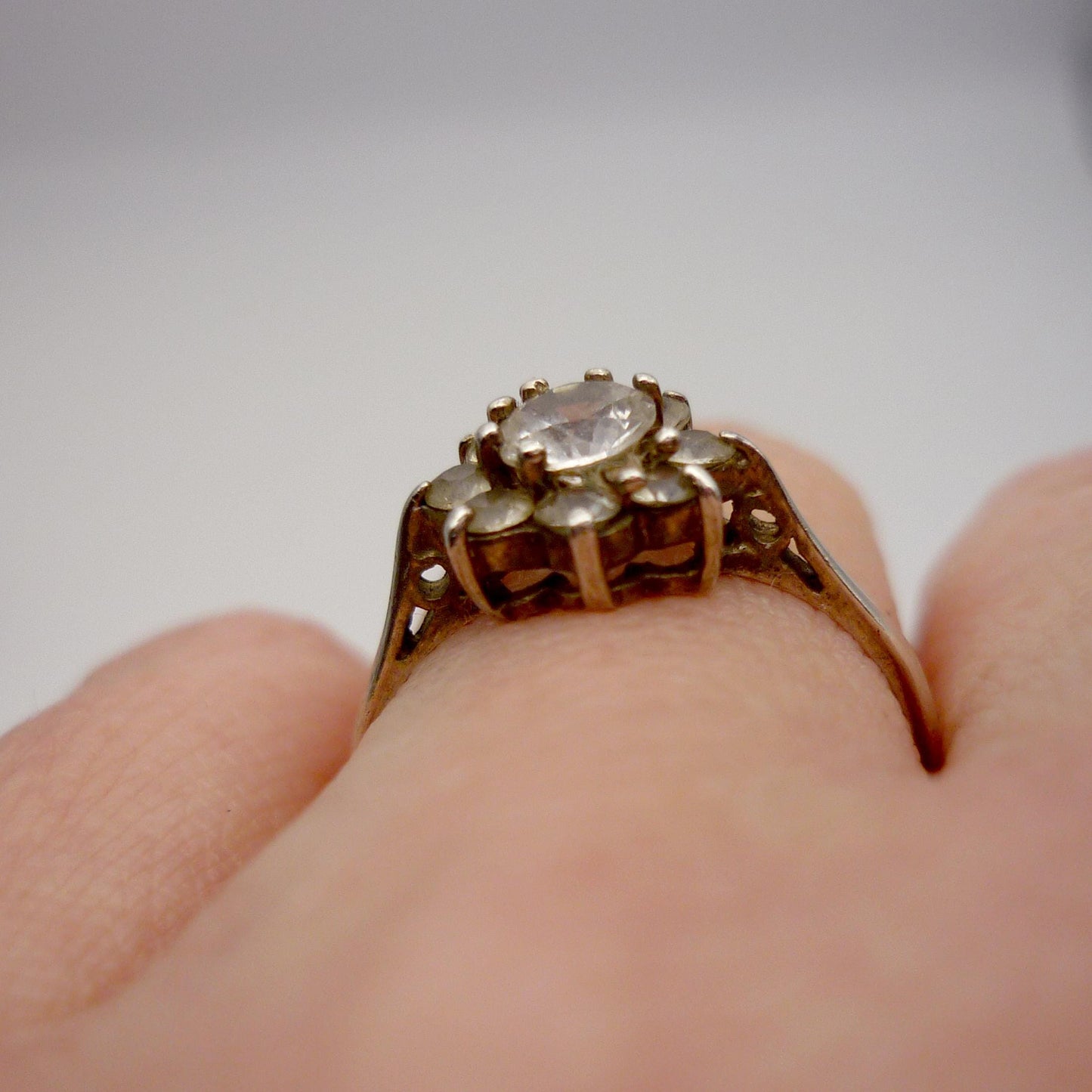 Vintage Silver & Clear Quartz Flower Ring Size 5.25