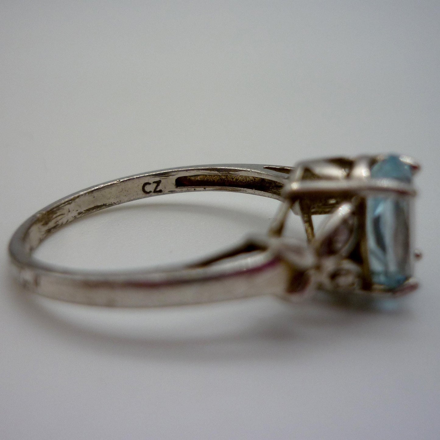 Pale Blue Aquamarine CZ Silver Ring Size 5.75