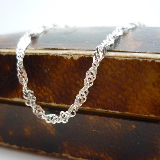 Sterling Silver Singapore Chain Bracelet, Twisted Curb Chain