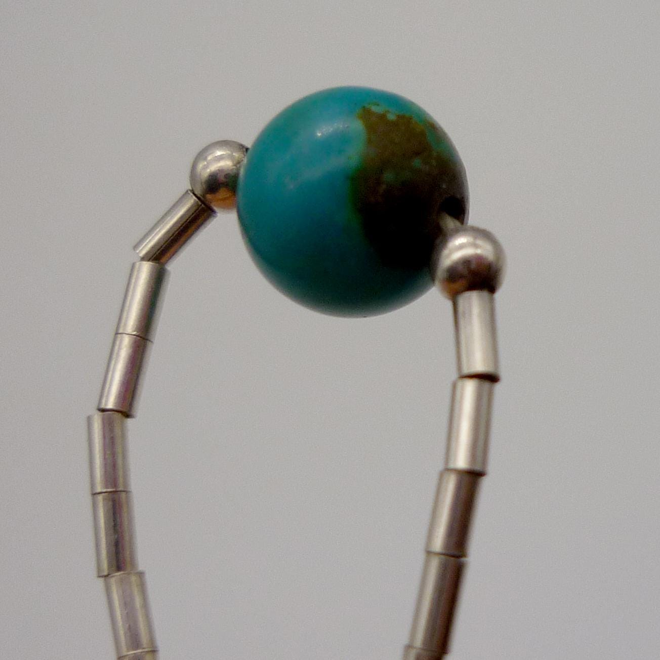 Vintage Sterling Silver & Turquoise Bead Station Necklace