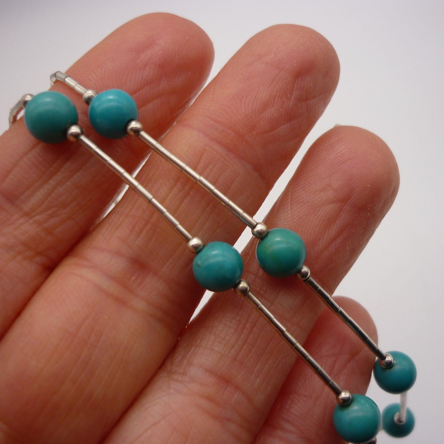 Vintage Sterling Silver & Turquoise Bead Station Necklace