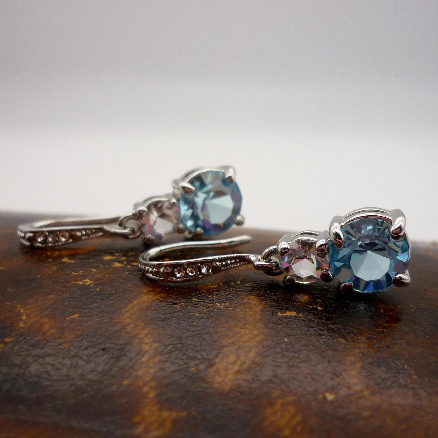 Blue & Clear Crystal Dangle Drop Earrings