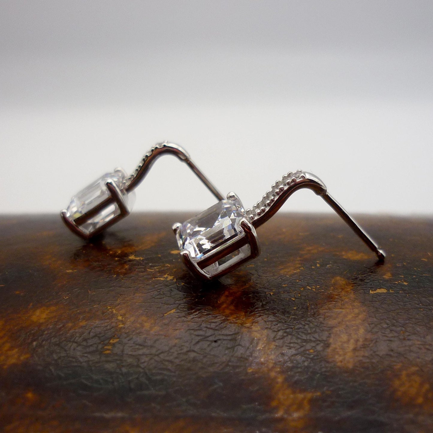 Simulated Princess Cut Diamond Dangle Drop Stud Earrings