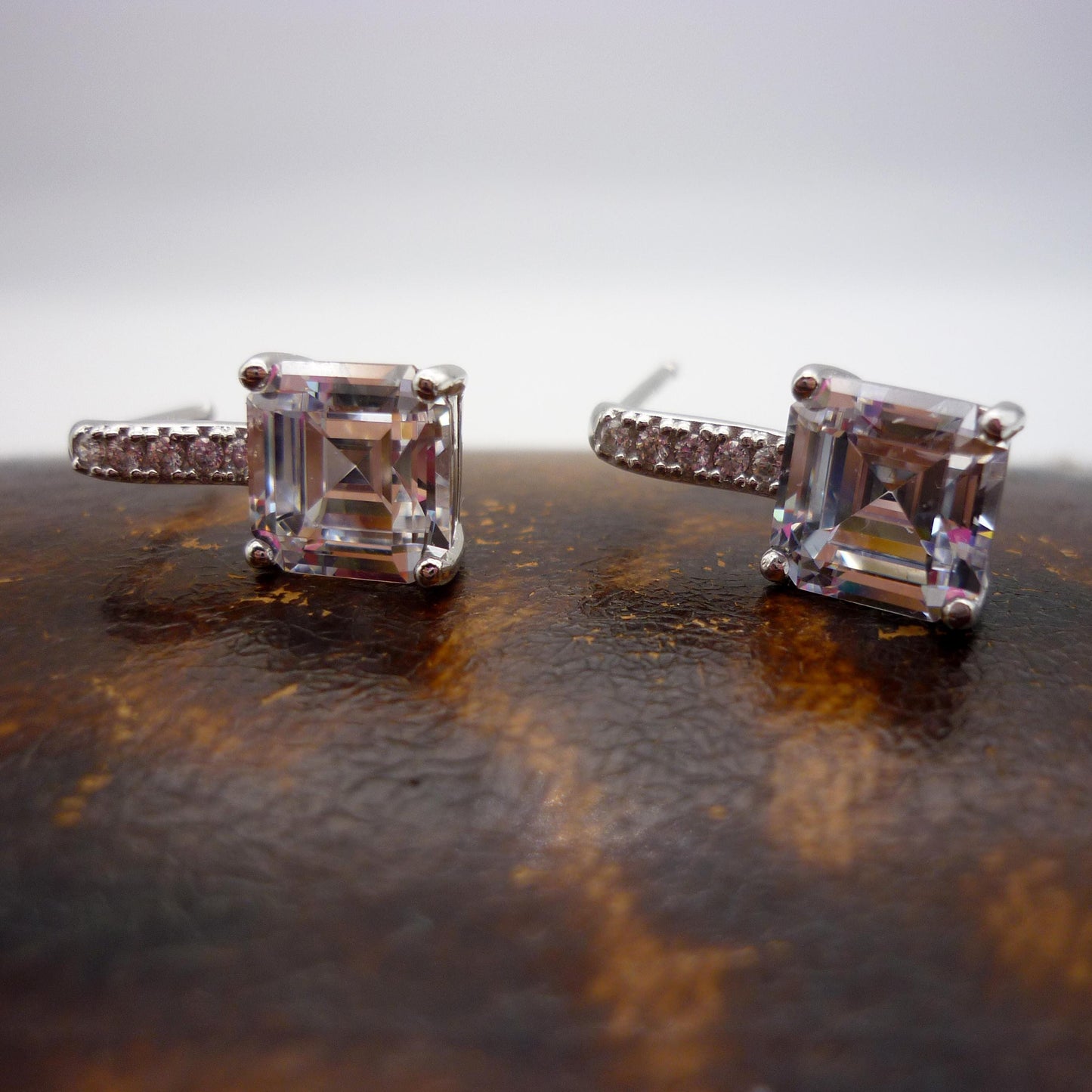 Simulated Princess Cut Diamond Dangle Drop Stud Earrings