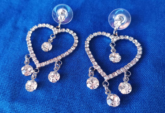 Vintage Rhinestone Heart Dangle Earrings: Romantic Costume Jewelry