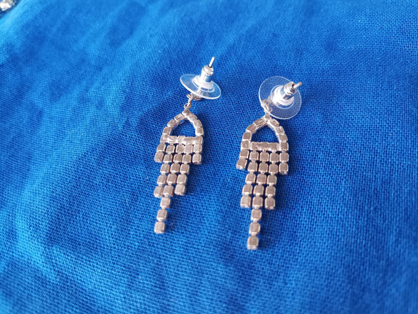 Vintage Rhinestone Dangle Earrings: Silver Plated Chandelier Jewelry