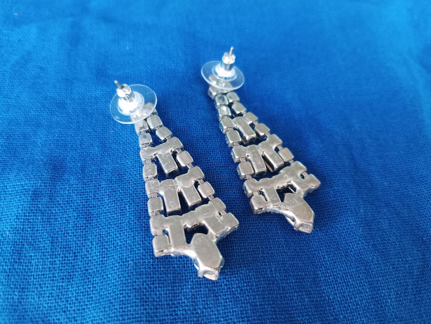 Vintage Rhinestone Dangle Earrings: Silver Plated Chandelier Costume Jewelry