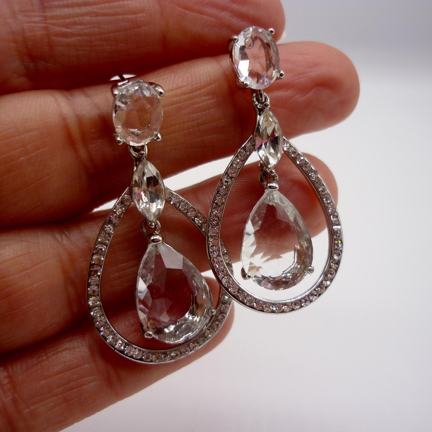 Vintage Fiorelli Earrings, Large Crystal Dangle Earrings