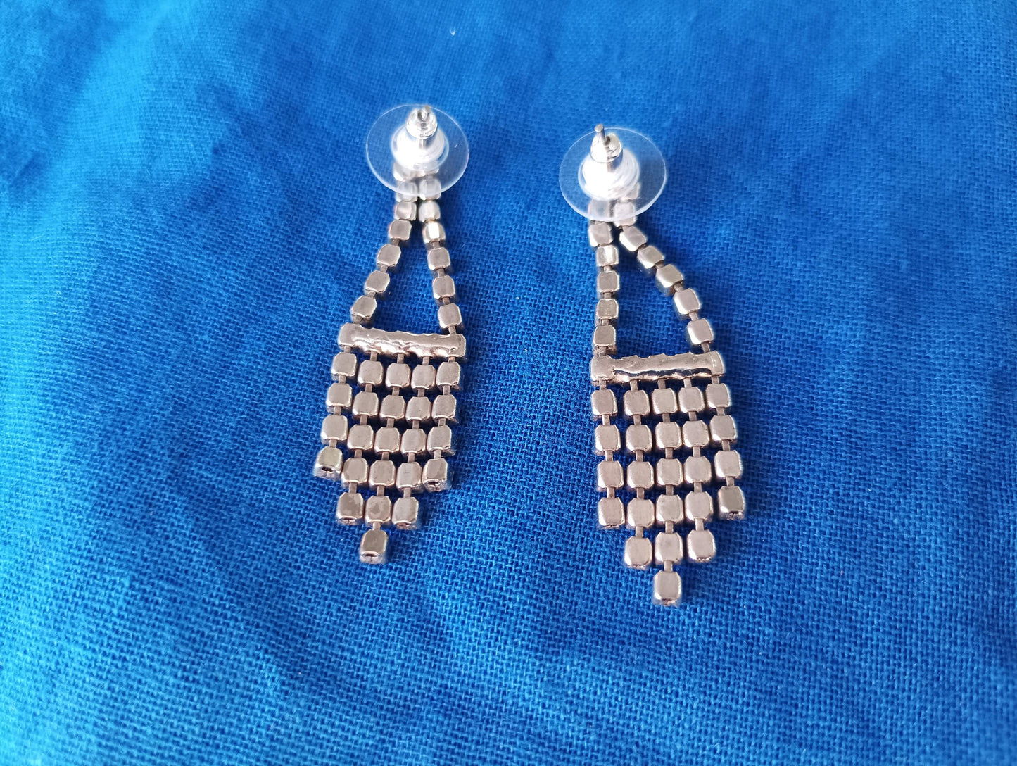 Vintage Rhinestone Dangle Earrings: Silver Plated Chandelier Jewelry