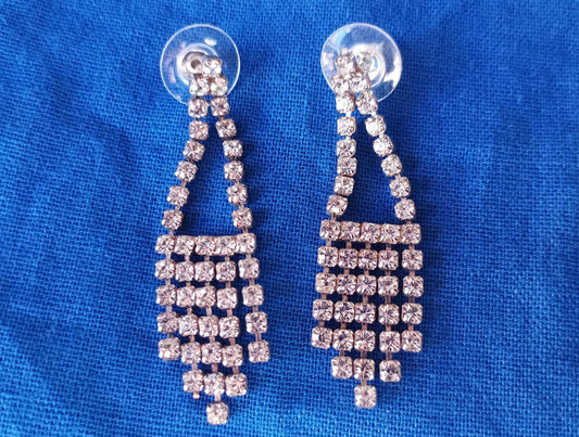Vintage Rhinestone Dangle Earrings: Silver Plated Chandelier Jewelry