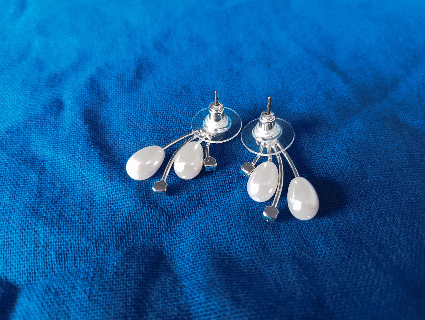Vintage Crystal Faux Pearl Earrings: Silver Plated Bridal Jewelry