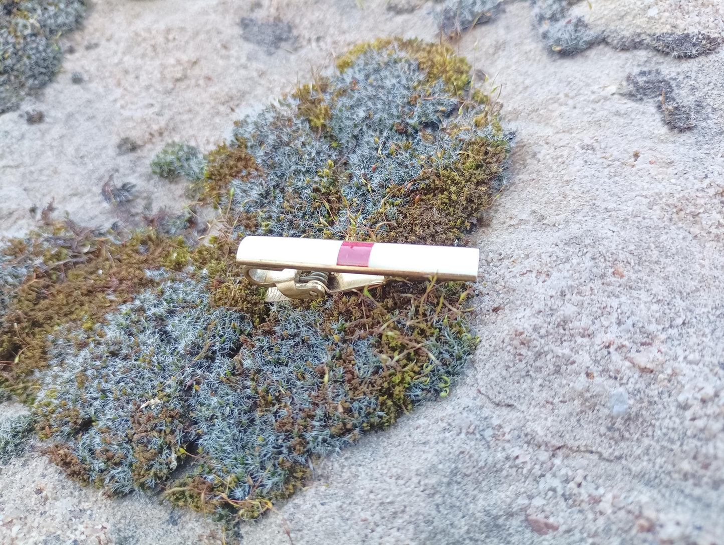 Vintage Red & White Shell Tie Clip - Retro Gold Tone Bar