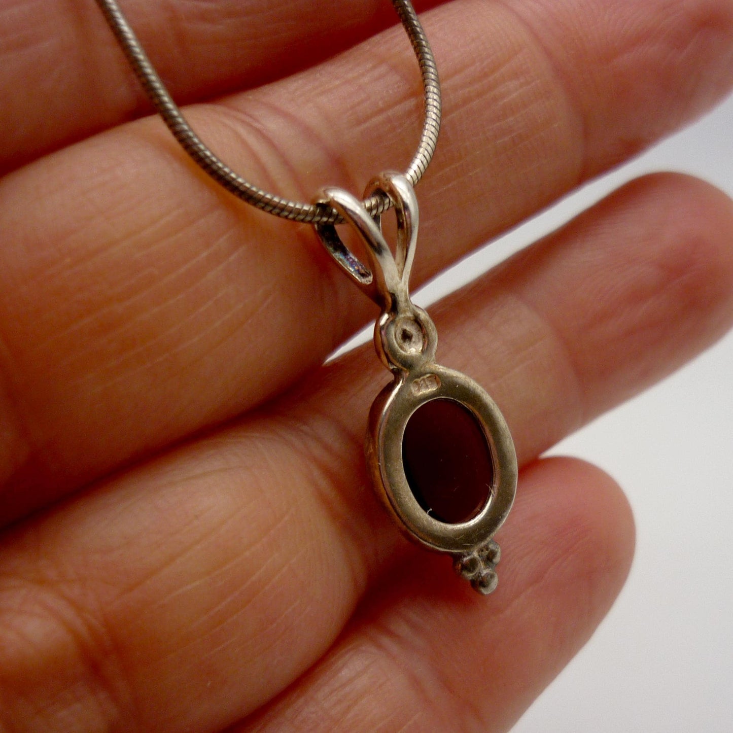 Vintage Silver and Garnet Pendant on Sterling Snake Chain