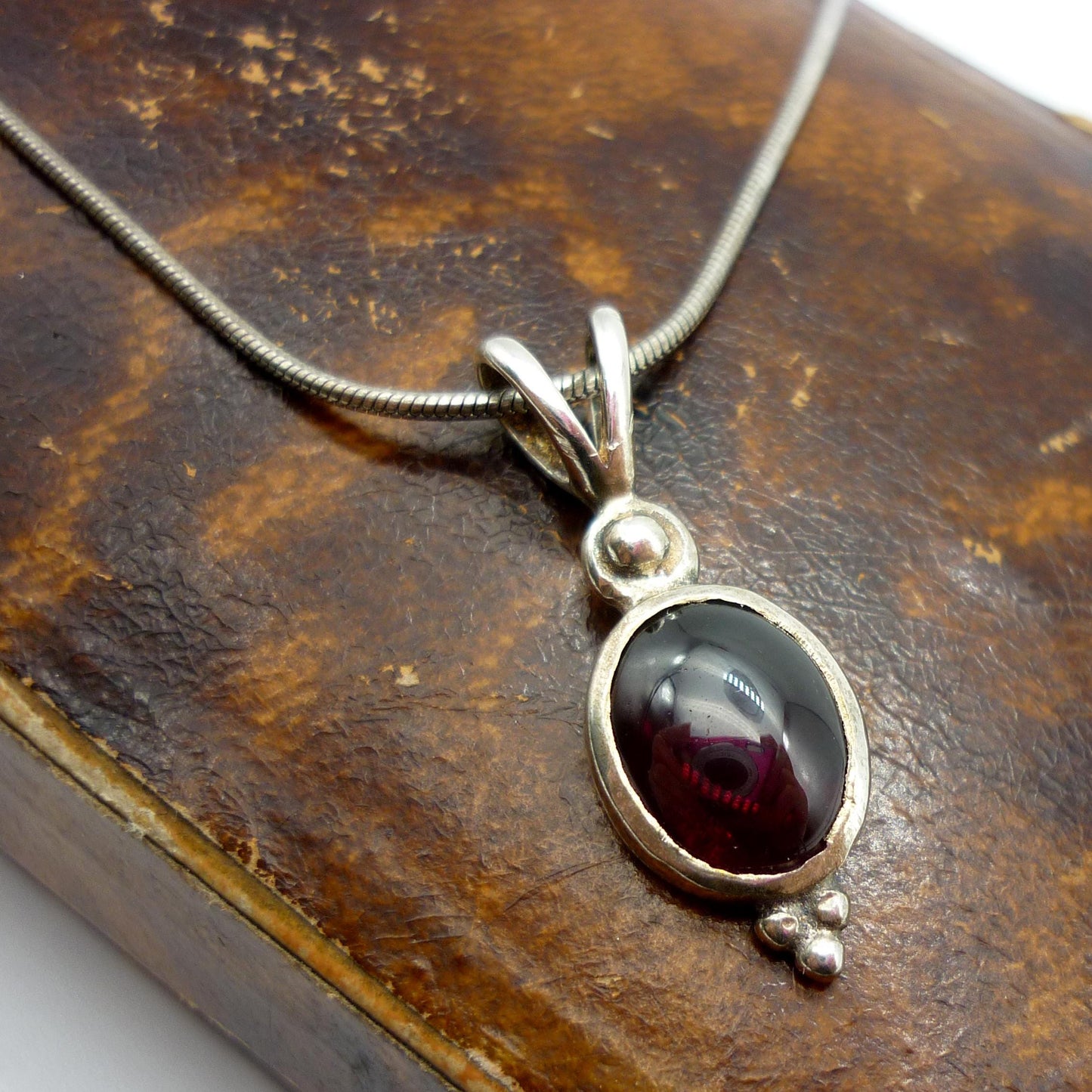 Vintage Silver and Garnet Pendant on Sterling Snake Chain