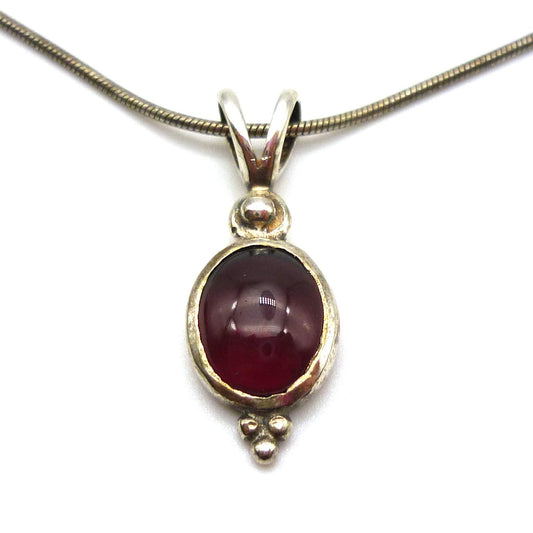 Vintage Silver and Garnet Pendant on Sterling Snake Chain