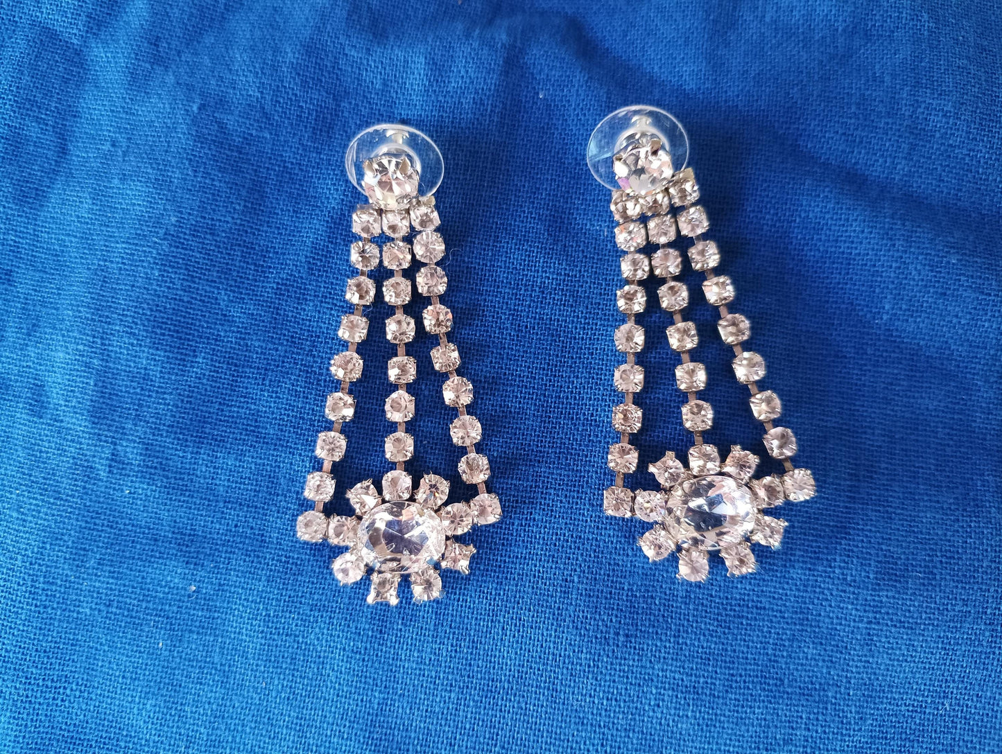 Vintage Rhinestone Dangle Earrings: Silver Plated Art Deco Jewelry
