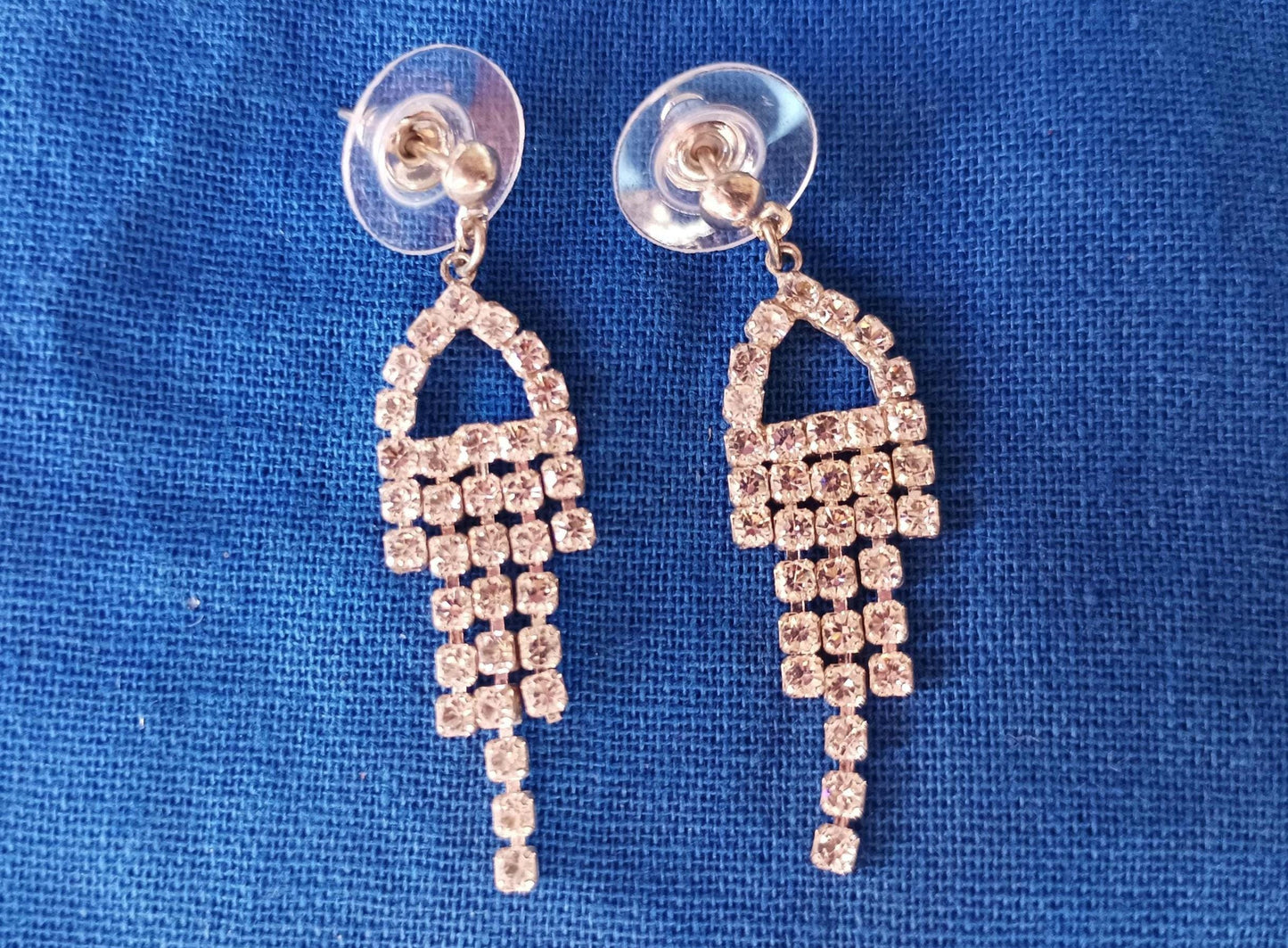 Vintage Rhinestone Dangle Earrings: Silver Plated Chandelier Jewelry